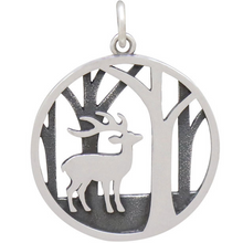 Load image into Gallery viewer, Sterling Silver Deer Charm with Trees 26x20mm