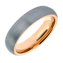 Load image into Gallery viewer, Tungsten Band with Brushed Finish and Rose Gold Plated Inner Sleeve Size 12