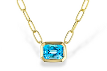 Load image into Gallery viewer, Swiss Blue Topaz Paperclip Chain Necklace in 14K Yellow Gold 1.20 ct