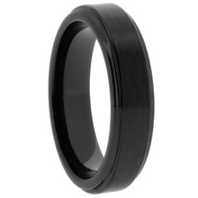 Load image into Gallery viewer, Black Tungsten Band with Brushed Center and Step Down Edges Size 10.5
