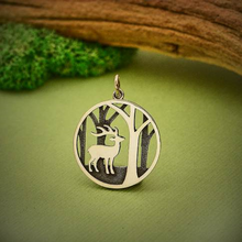 Load image into Gallery viewer, Sterling Silver Deer Charm with Trees 26x20mm