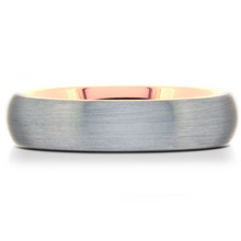 Load image into Gallery viewer, Tungsten Band with Brushed Finish and Rose Gold Plated Inside Size 8.5