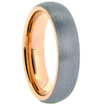 Load image into Gallery viewer, Tungsten Band with Brushed Finish and Rose Gold Plated Inside Size 8.5