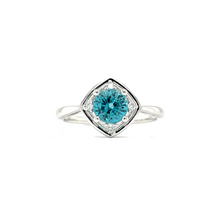 Load image into Gallery viewer, Blue Zircon and Diamond White Gold Ring