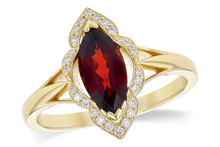 Load image into Gallery viewer, Garnet and Diamond Halo Vintage Ring in 14k Yellow Gold