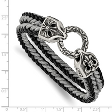 Load image into Gallery viewer, Stainless Steel Antiqued and Polished Leather/Cotton Braided 8in Bracelet
