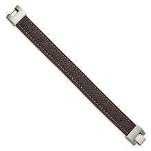 Load image into Gallery viewer, Stainless Steel Polished Brown Leather 8in Bracelet
