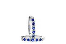 Load image into Gallery viewer, Diamond and Sapphire Hoop Earrings in White Gold
