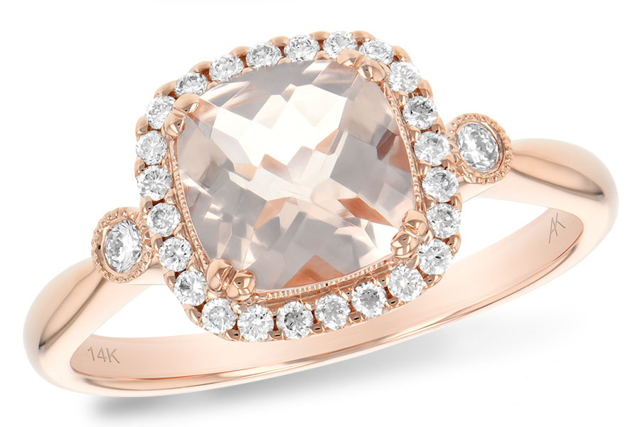 Morganite and Diamond Halo Ring 14K Rose Gold