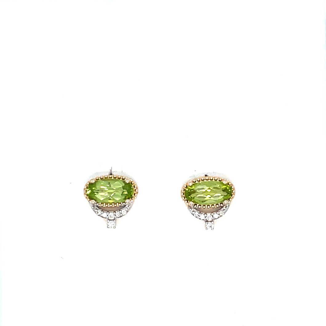 Elongated Oval Peridot Stud Earrings