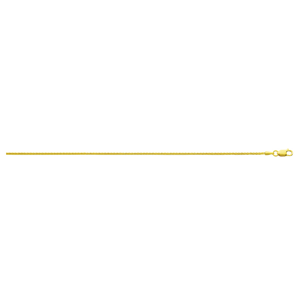 10K Yellow Gold 1mm 20in Diamond Cut Round Wheat Chain