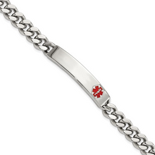 Load image into Gallery viewer, Stainless Steel Polished with Red Enamel Medical ID 8.75 inch Curb Chain Bracelet
