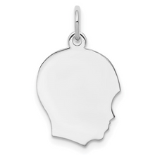 Load image into Gallery viewer, Silver Rh-plt Engraveable Boy Polished Front/Satin Back Disc Charm
