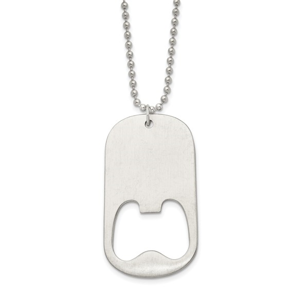 Stainless Steel Brushed Functional Bottle Opener Dog Tag on a 22 inch Ball Chain Necklace