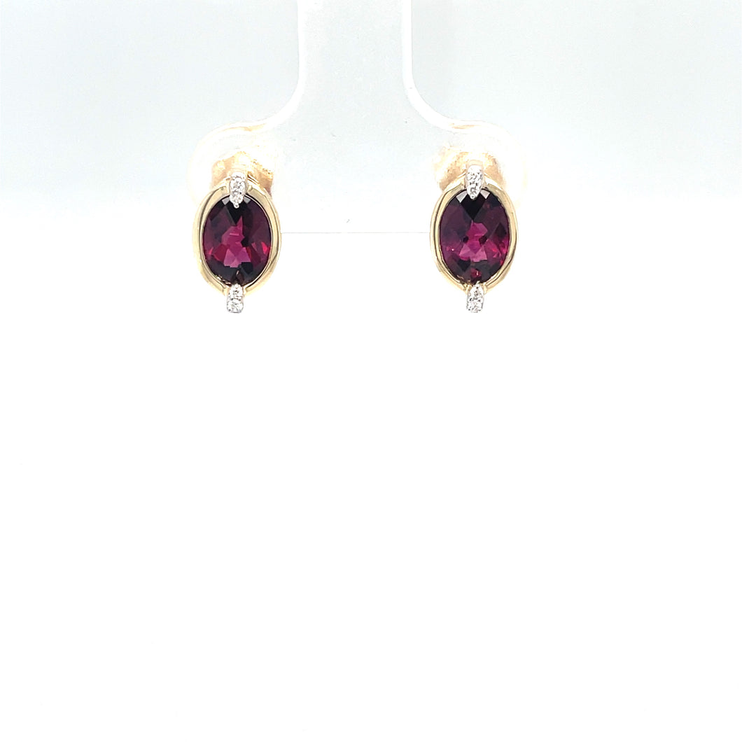 Oval Rhodalite Garnet Earrings Set In Yellow Gold