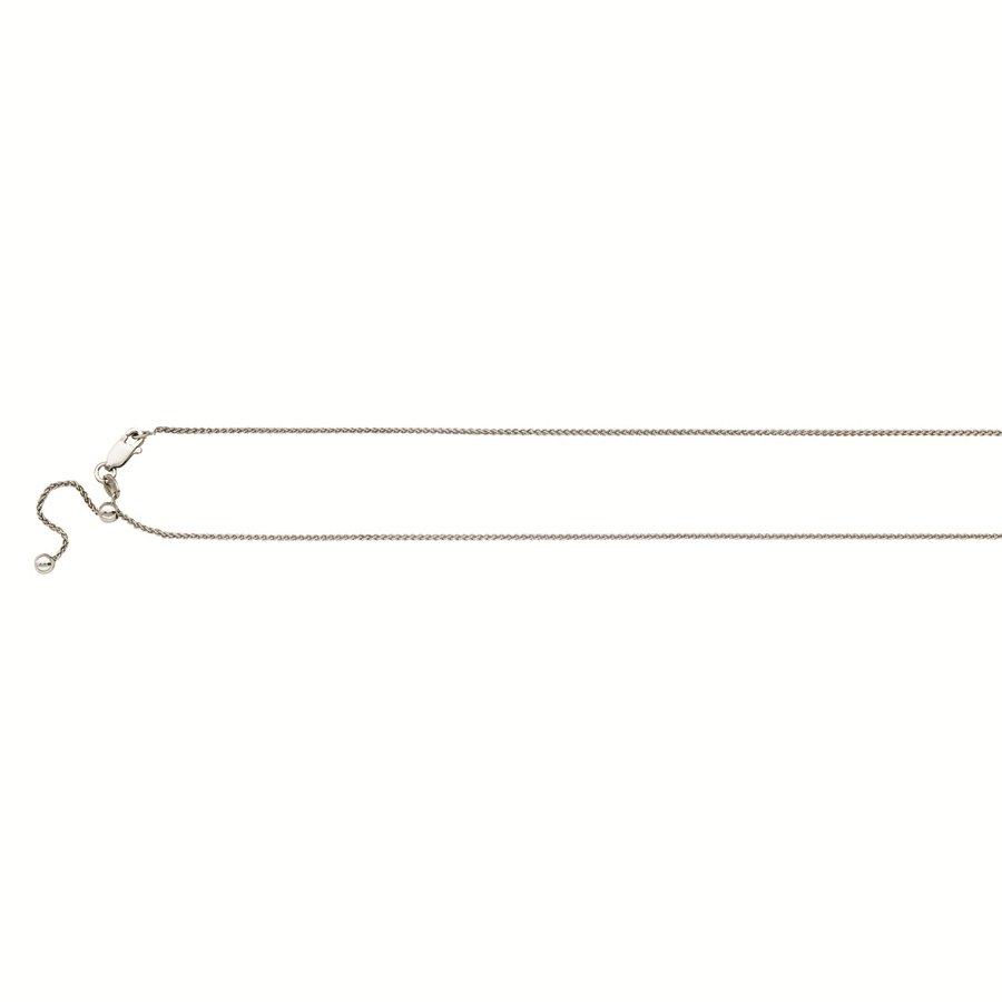 Sterling Silver Rhodium Plated 1.3mm 22in Adjustable Diamond Cut Round Wheat Chain