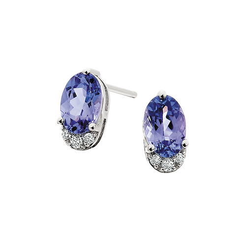 Diamond and Tanzanite Stud Earrings in White Gold