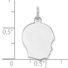 Load image into Gallery viewer, Silver Rh-plt Engraveable Boy Polished Front/Satin Back Disc Charm
