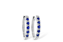 Load image into Gallery viewer, Diamond and Sapphire Hoop Earrings in White Gold
