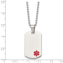 Load image into Gallery viewer, Stainless Steel Polished with Red Enamel Medical ID Dog Tag on a 24 inch Ball Chain Necklace
