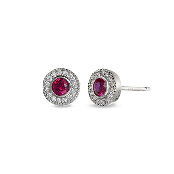 Sterling silver simulated ruby earrings with simulated diamonds