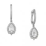 Sterling Silver pear shape CZ drop with round CZ's halo and CZ accents on latch back earrings