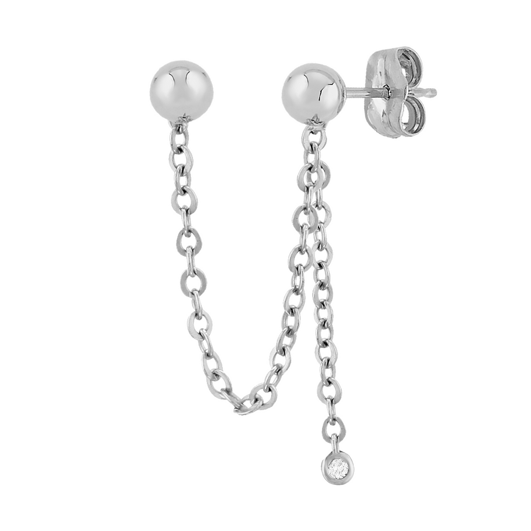 14k white gold double pierce earrings with diamond dangle