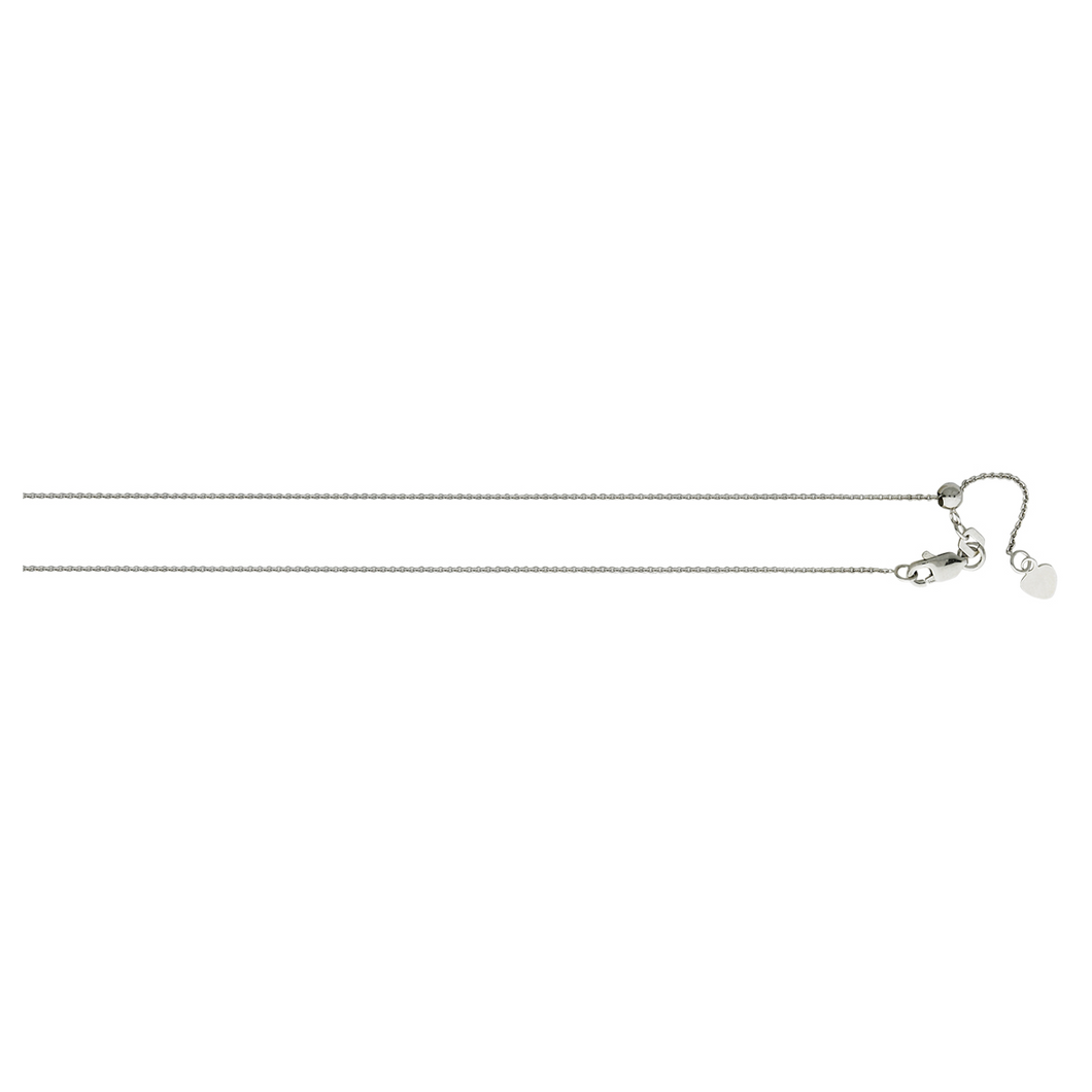 10K white gold 1.1mm 22in adjustable diamond cut cable chain