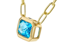 Load image into Gallery viewer, Swiss Blue Topaz Paperclip Chain Necklace in 14K Yellow Gold 1.20 ct
