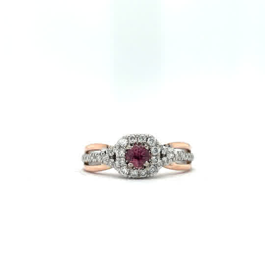 Rose and White Gold Halo Engagement Ring