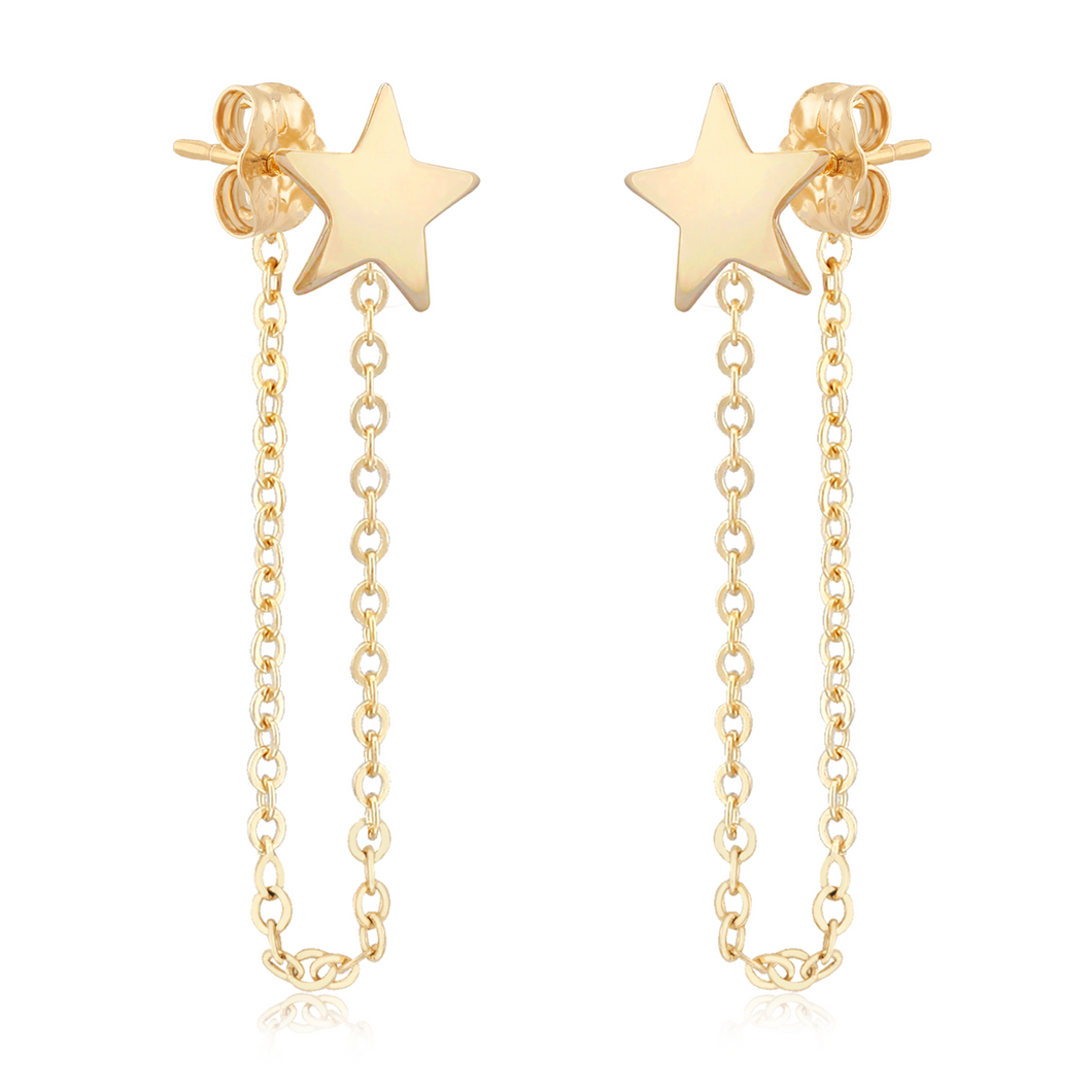 Yellow Gold Star Front to Back Earrings