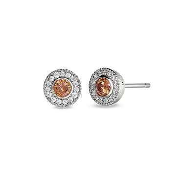 Sterling silver micropave round simulated citrine earrings with simulated diamonds