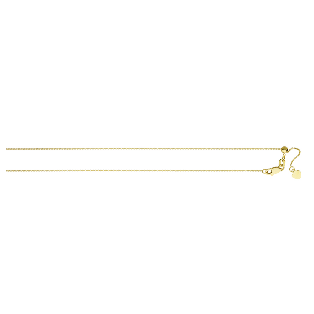 10K Yellow Gold 1.1mm 22in Adjustable Diamond Cut Cable Chain