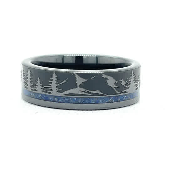 Ceramic mens band with lapis inlay
