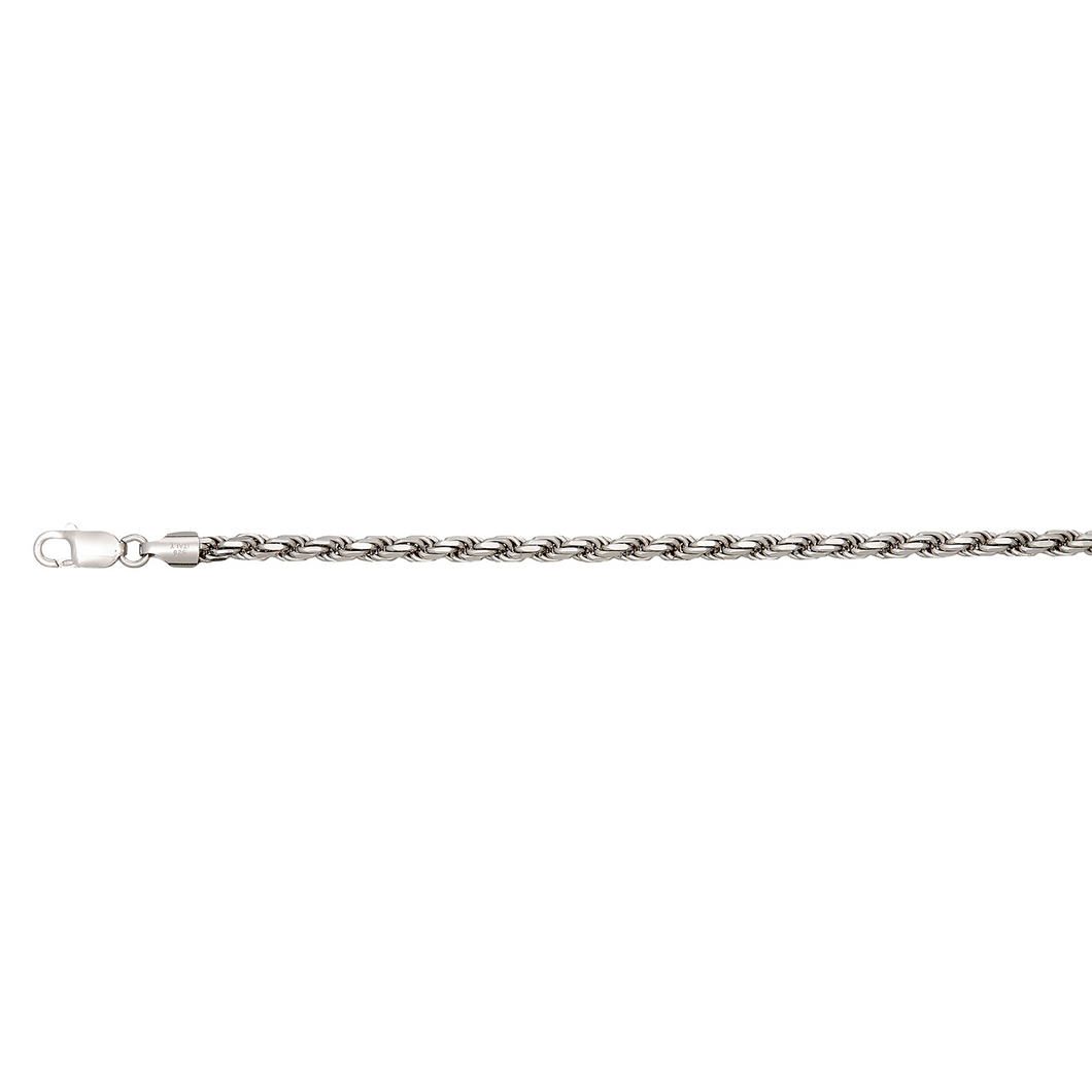 Sterling Silver Rhodium Plated 4.3mm 9in Solid Diamond Cut Rope Bracelet