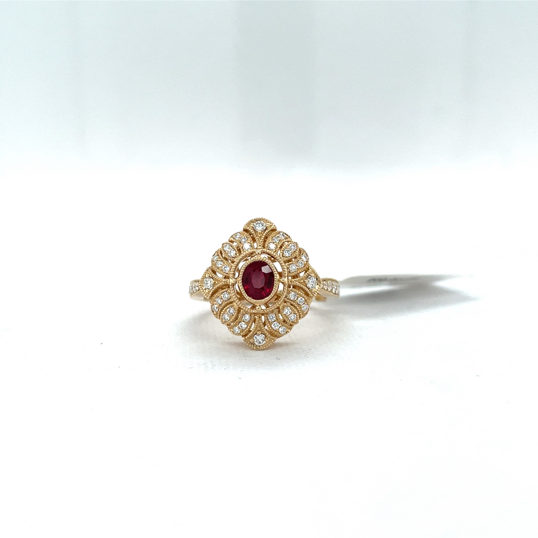 Vintage Inspired Ruby and Diamond ring