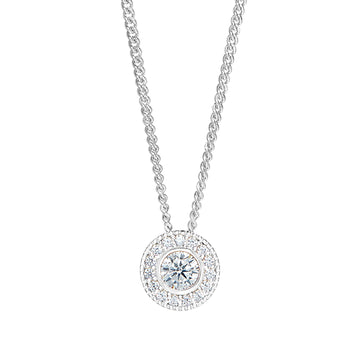 Sterling silver round simulated diamond birthstone pendant with simulated diamonds on a 18 inch curb chain