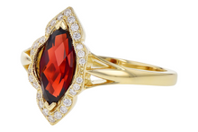 Load image into Gallery viewer, Garnet and Diamond Halo Vintage Ring in 14k Yellow Gold
