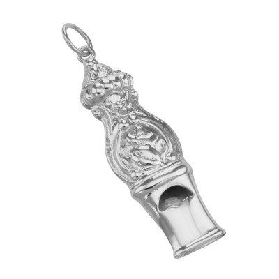 Victorian style sterling silver whistle charm pendant with ornate detailing