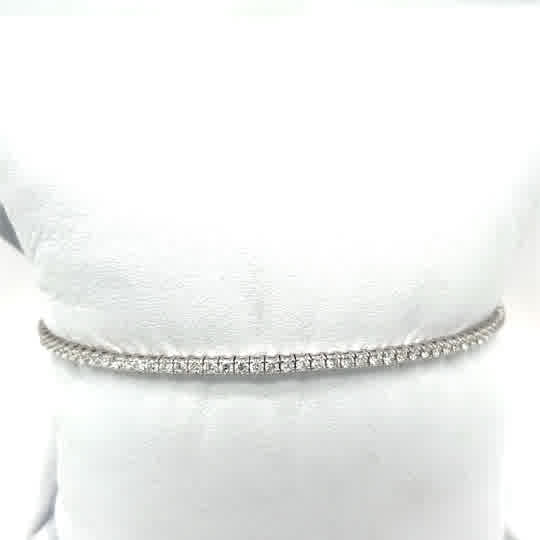 14k white gold flexible bangle bracelet with round diamonds .80ct TWT